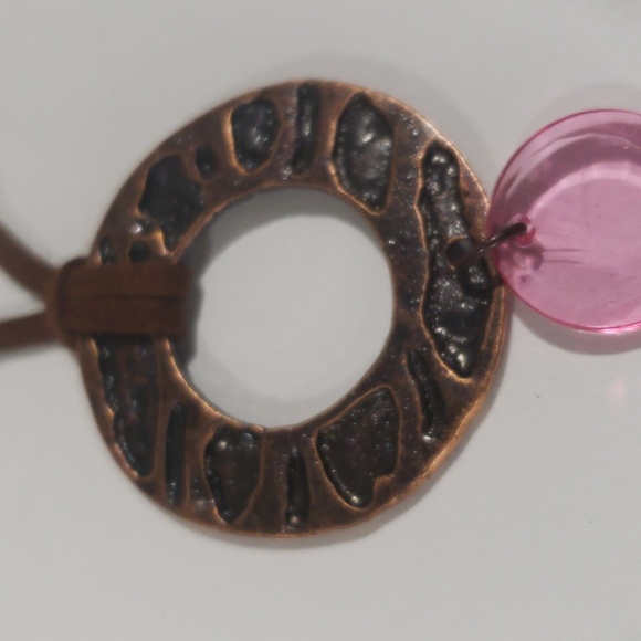 14" Brown Cord Copper color Hoop Pendant - Pink Beaded - Women's Fashion Jewelry - Picture 6 of 8